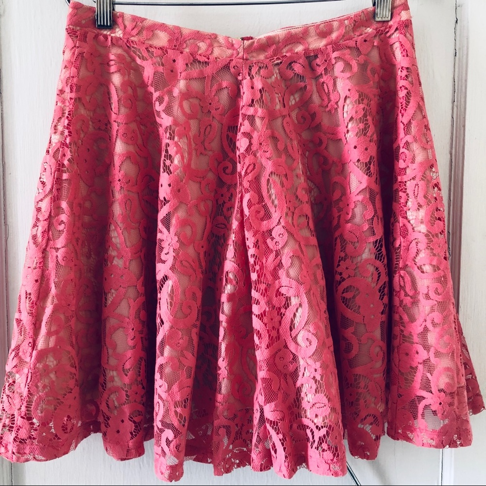 H&M pink lace A-line mini skirt